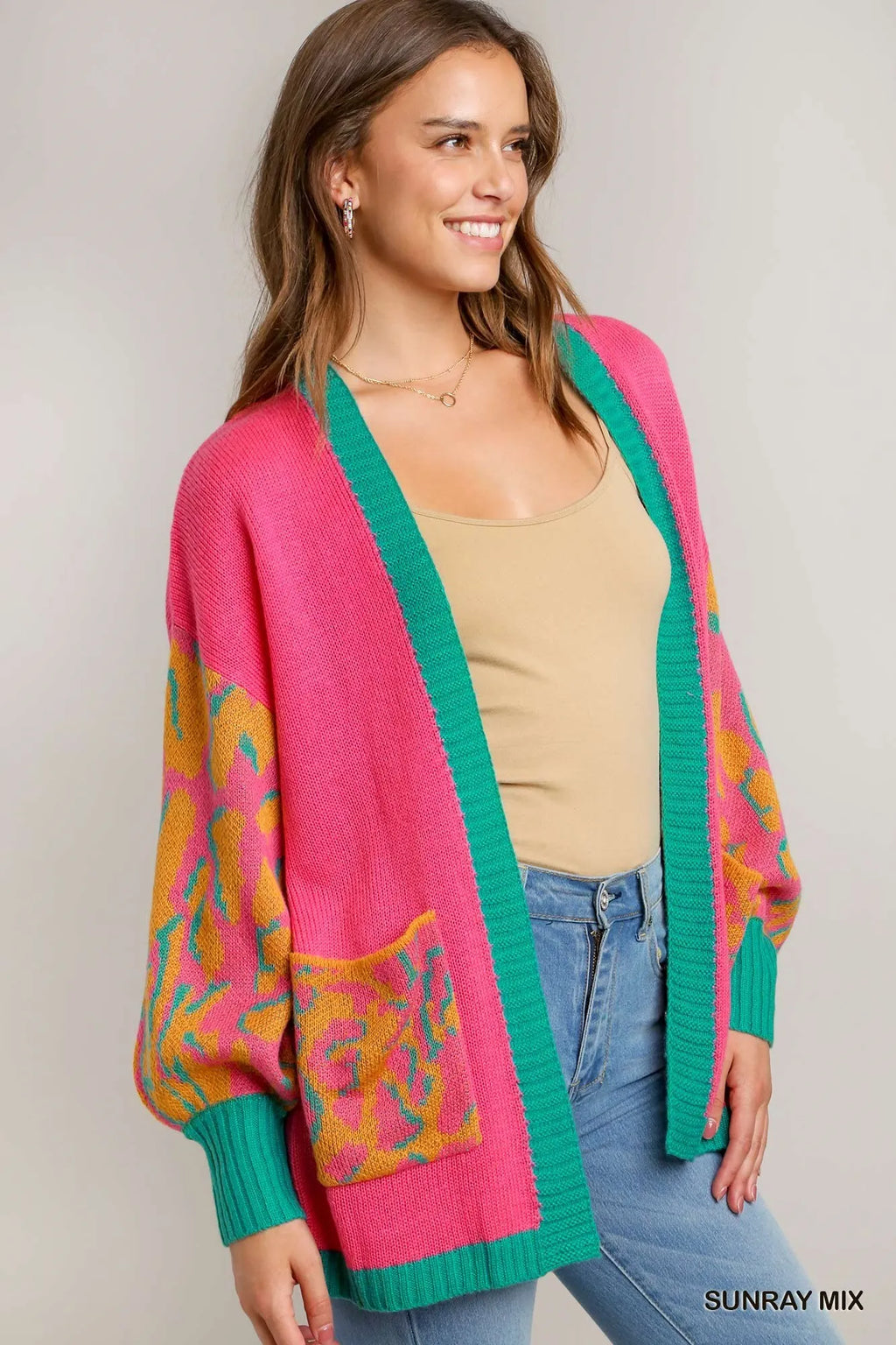 Umgee Animal Print Open Front Sweater Cardigan