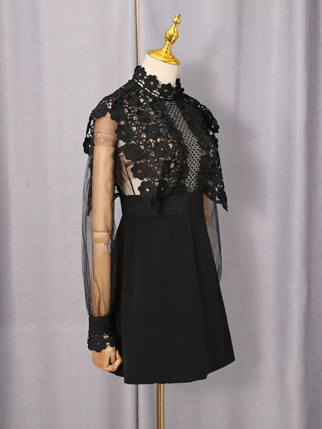 Lace Sheer Sleeve Mini Dress
