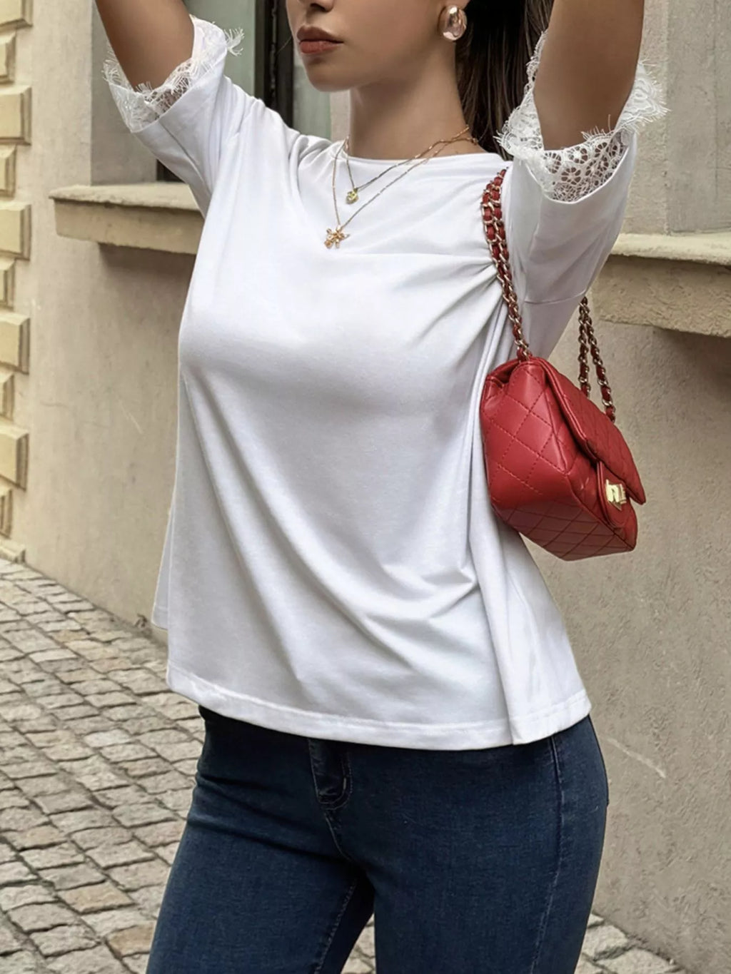 Lace Trimmed Casual T-Shirt