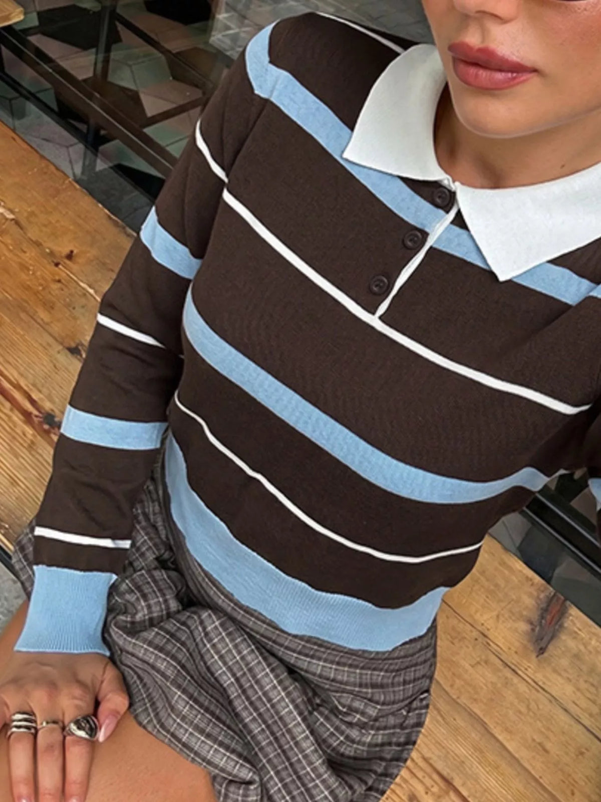 Striped Polo Collar Sweater
