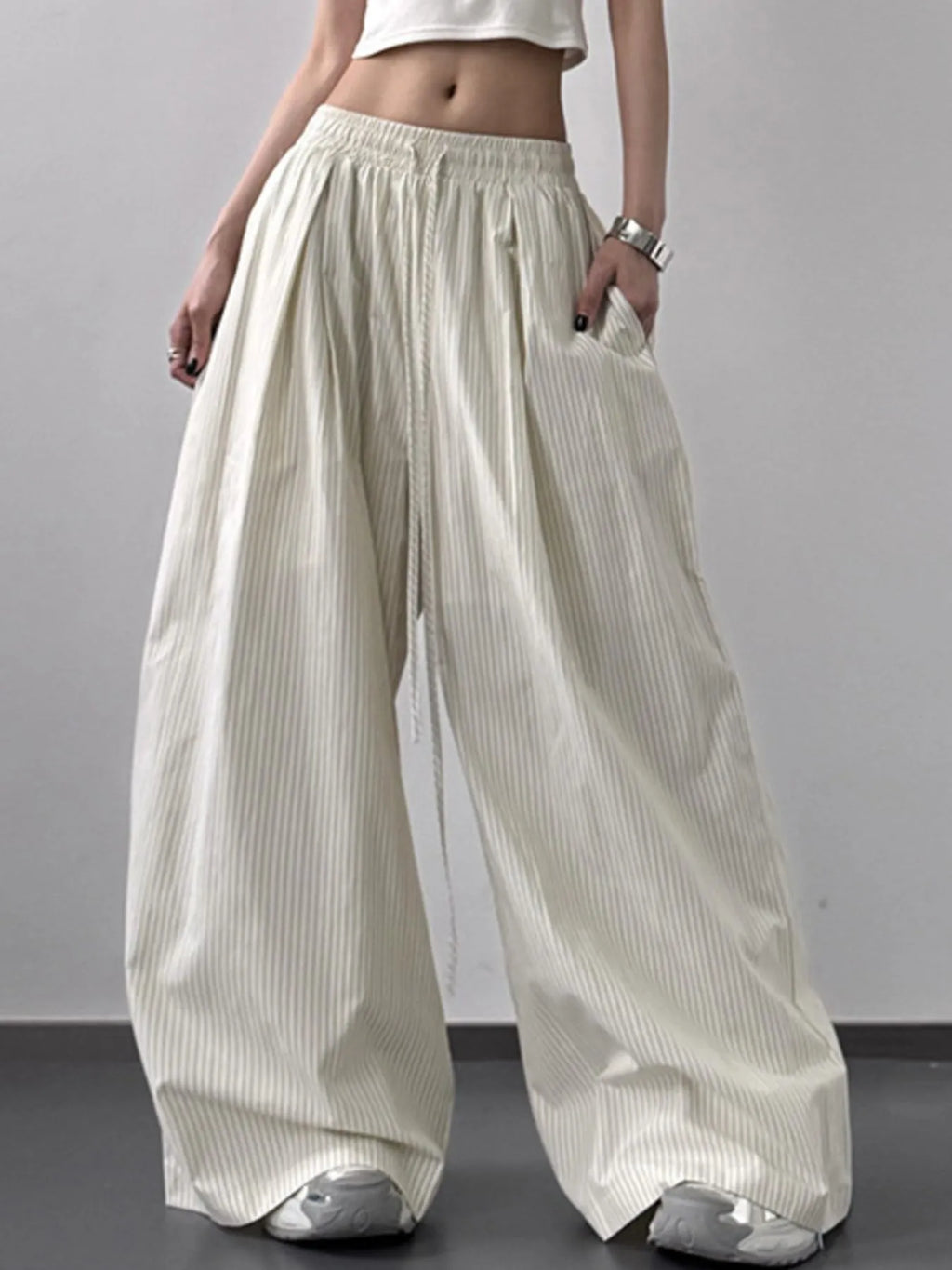 Striped Wide Leg Drawstring Pants