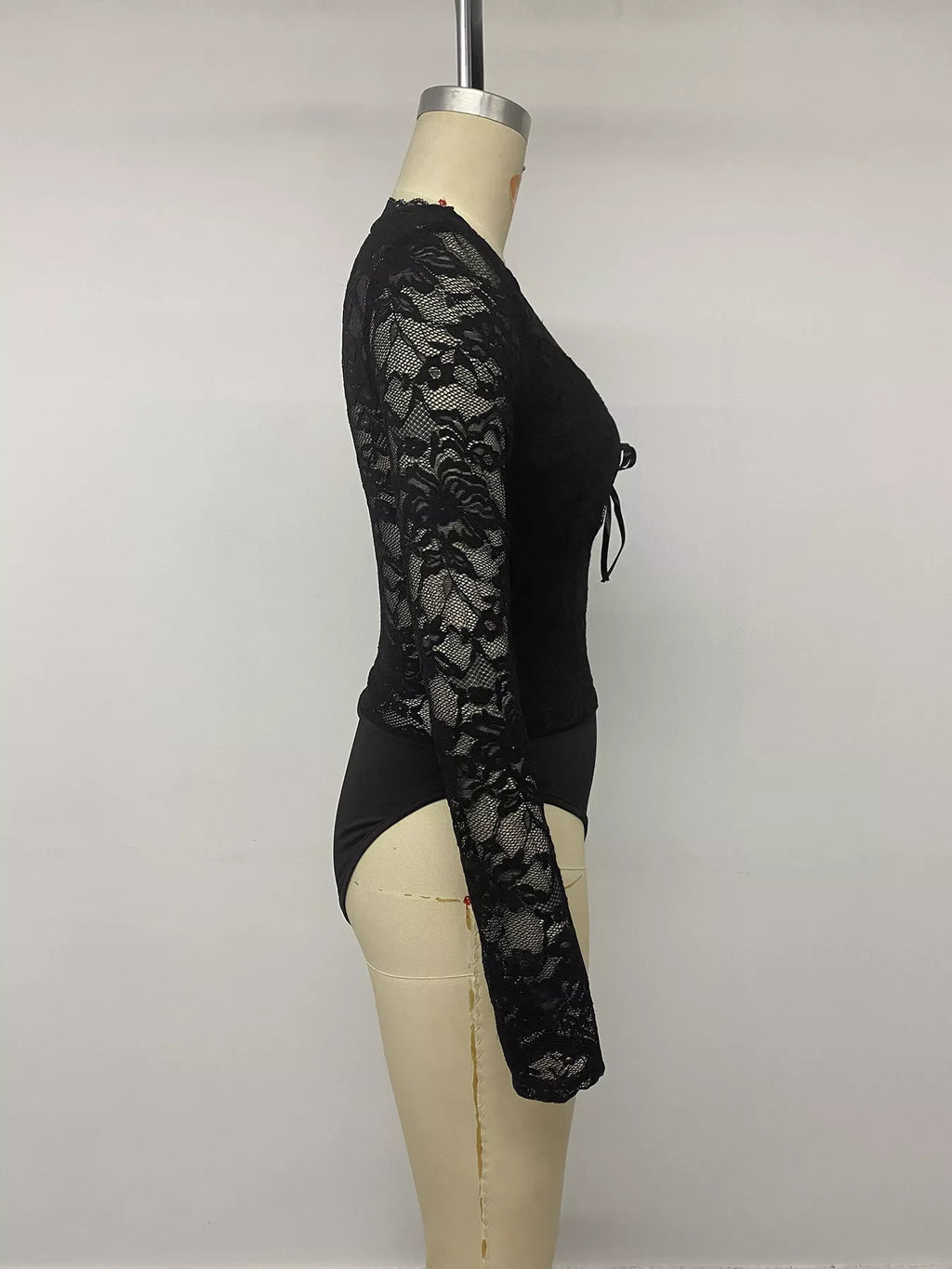 Lace Long Sleeve Bodysuit with Bow Detail
