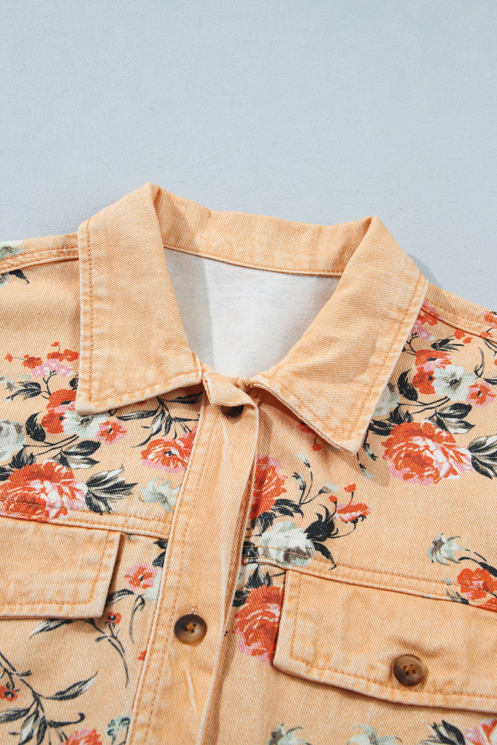 Floral Print Long Sleeve Denim Tunic Jacket
