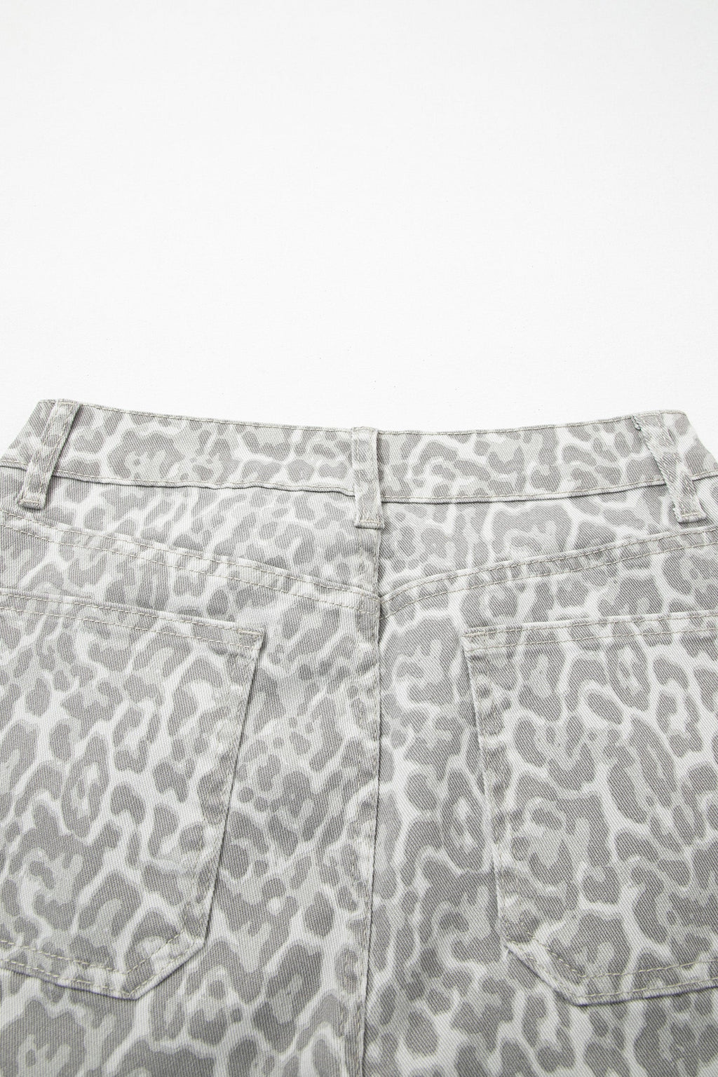 Gray Leopard Frayed Edge Wide Leg High Waist Jeans