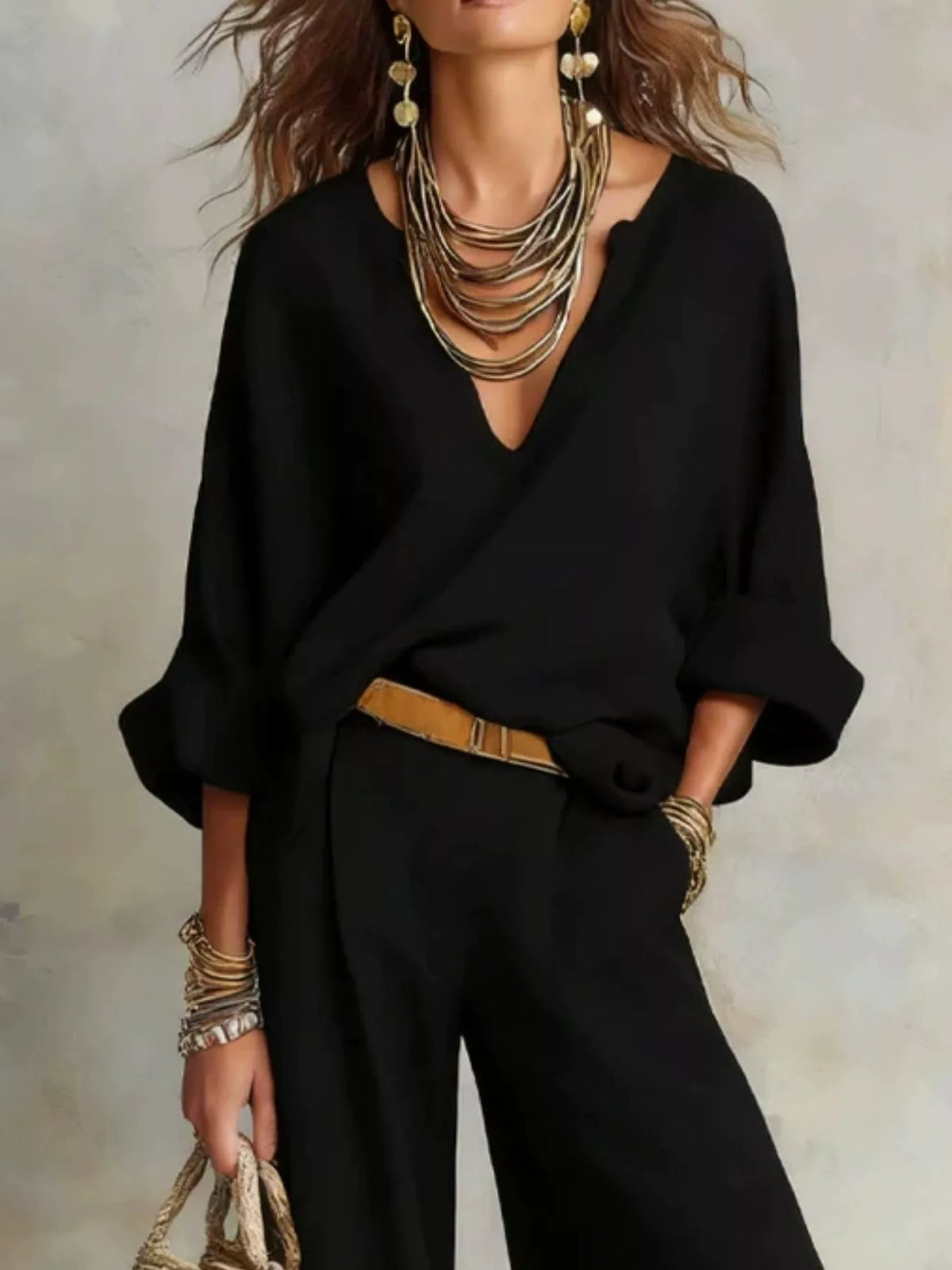 Full Size Loose Fit Top and Wide-Leg Pants Set Plus Size