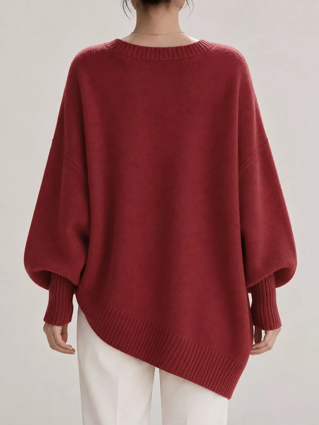 Full Size V-Neck Oversized Batwing Sleeve Sweater Plus Size