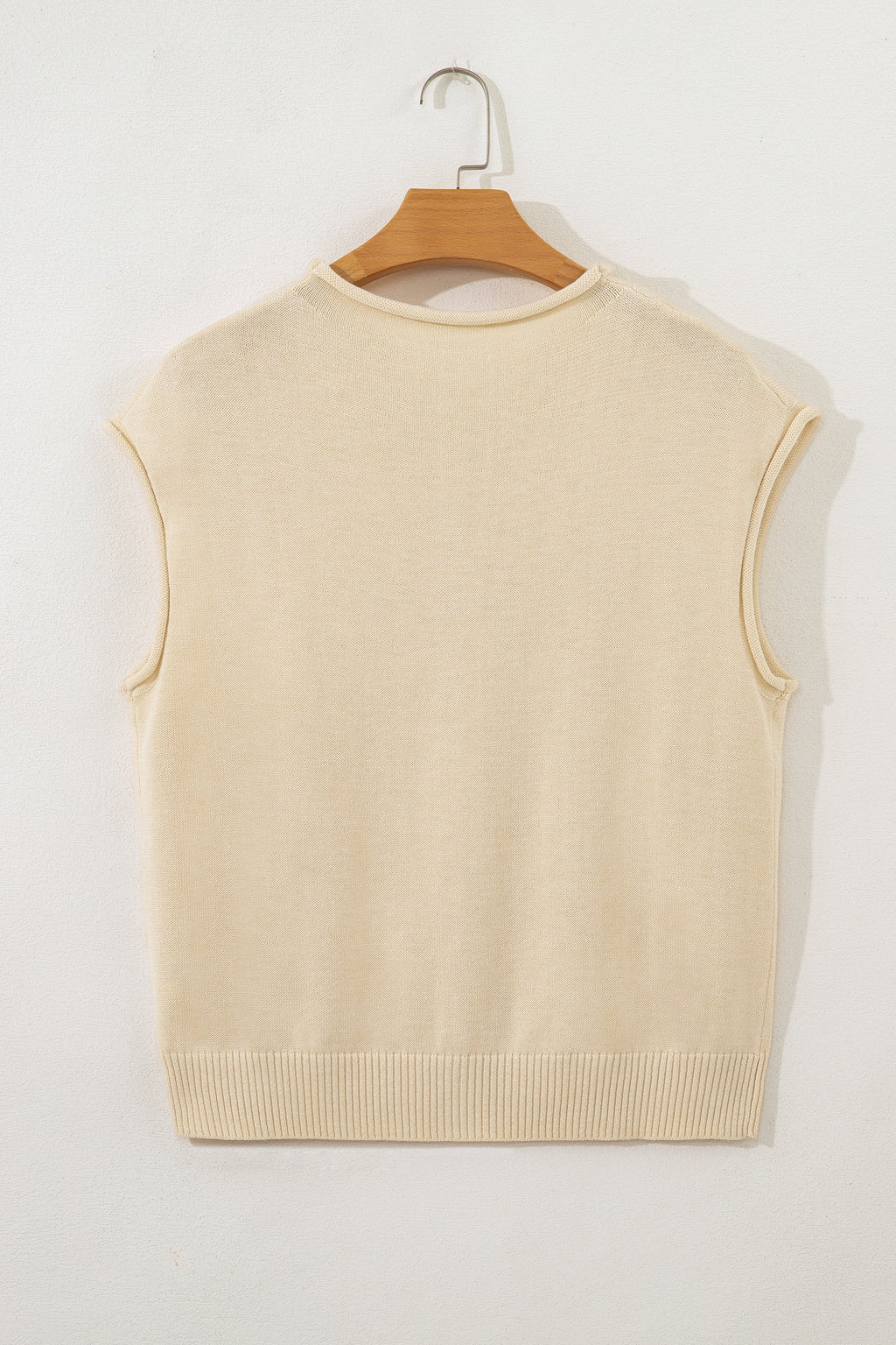 Solid Button-Front Rolled Hem Sweater Top