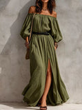 Boho Off-Shoulder Maxi Dress with Side Slit