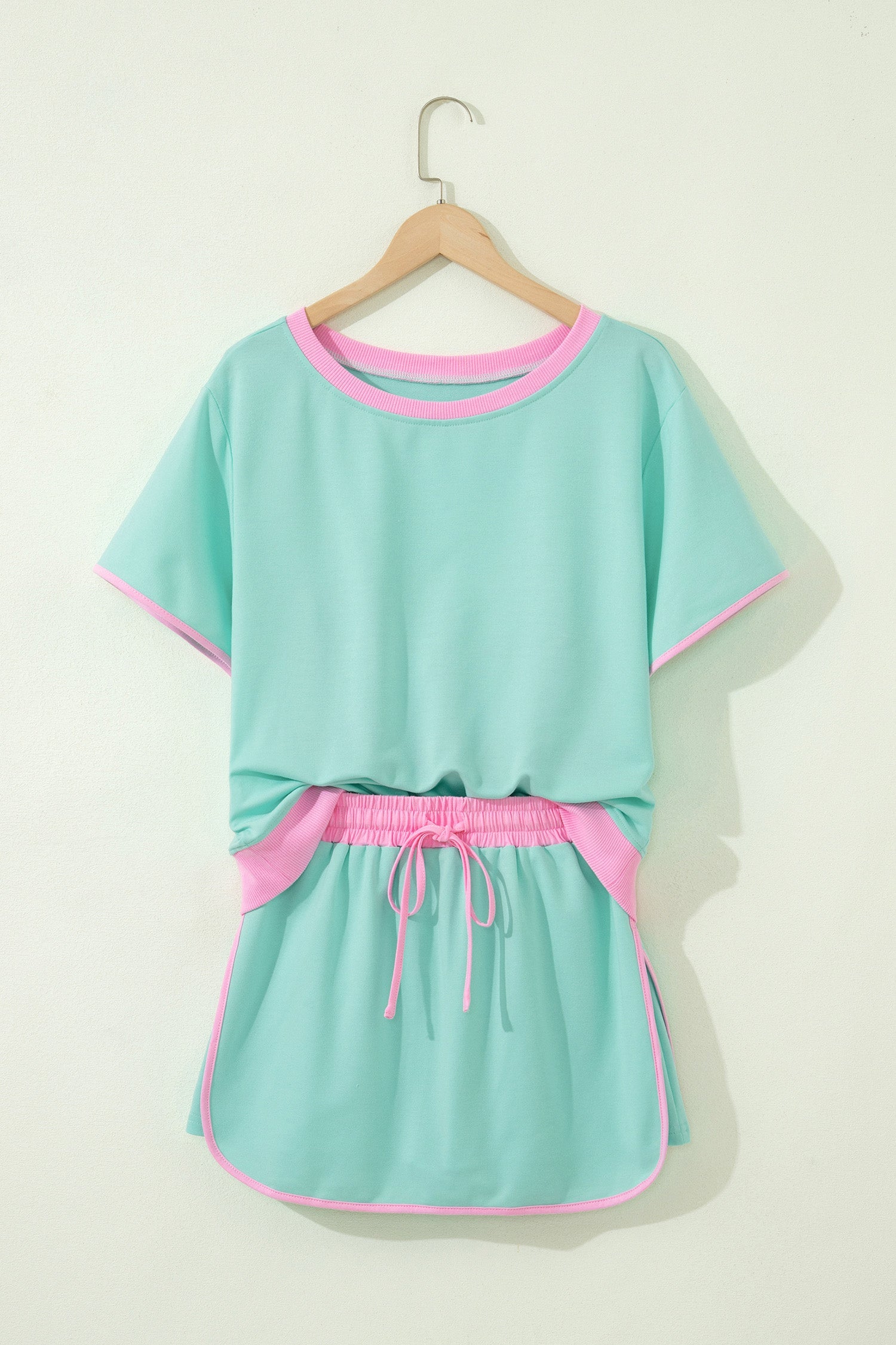 Moonlight Jade Colorblock Edge Drop Shoulder T Shirt and Skort 2Pcs Set