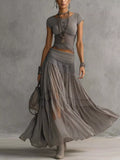 Lace Slim Fit Top and Maxi Skirt Set