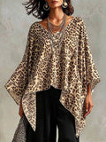Full Size Leopard Print Asymmetrical Hem Top Plus Size