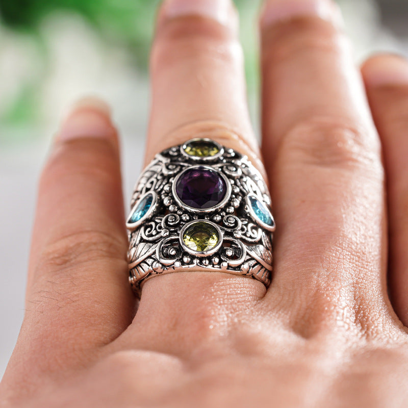 Cao Shi Ethnic Style Vintage Retro Ring For Women, Exaggerated Leaf Texture Jewelry, Popular On Amazon In Europe And America