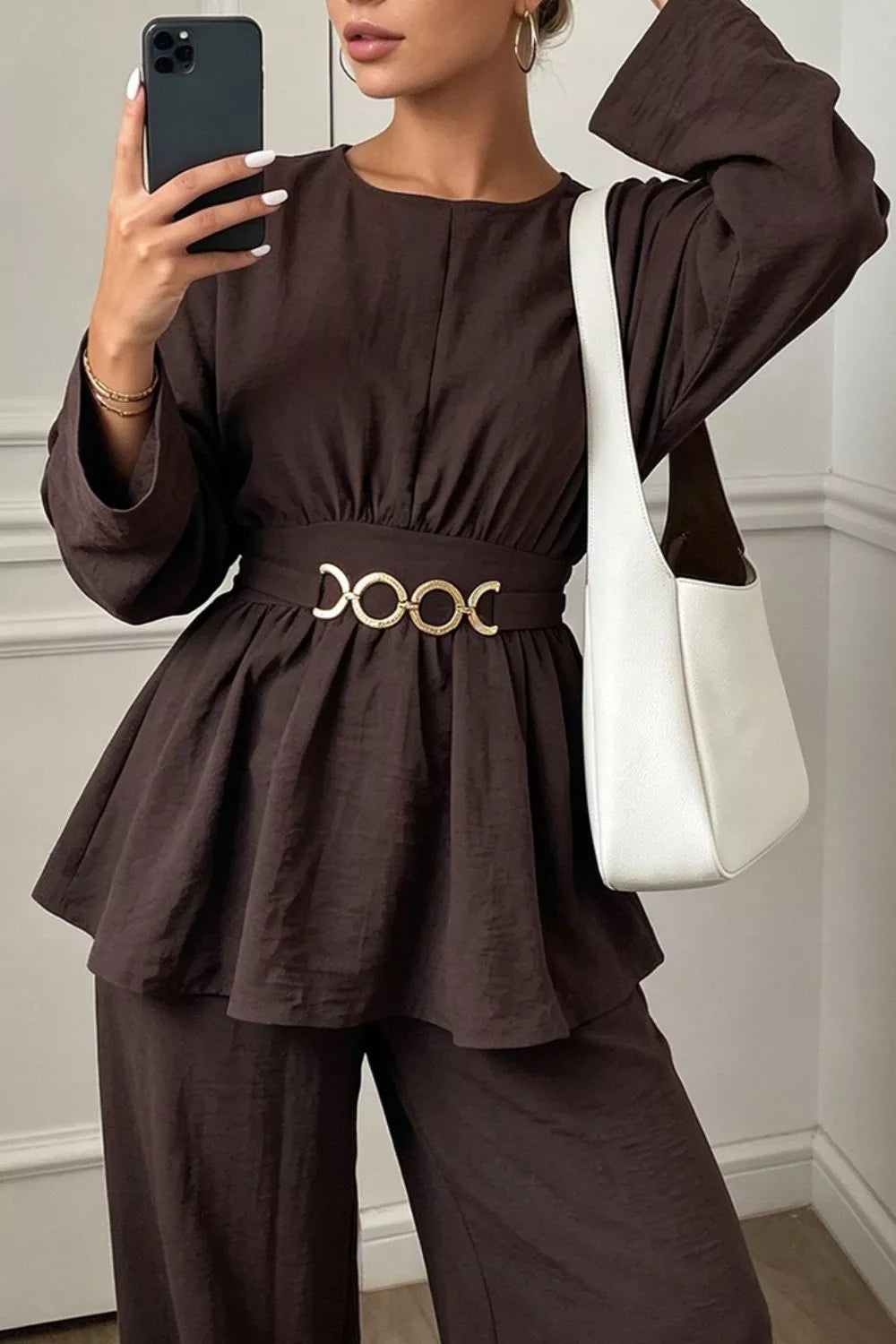 Metal Chain Waist Detail Top and Pants Set