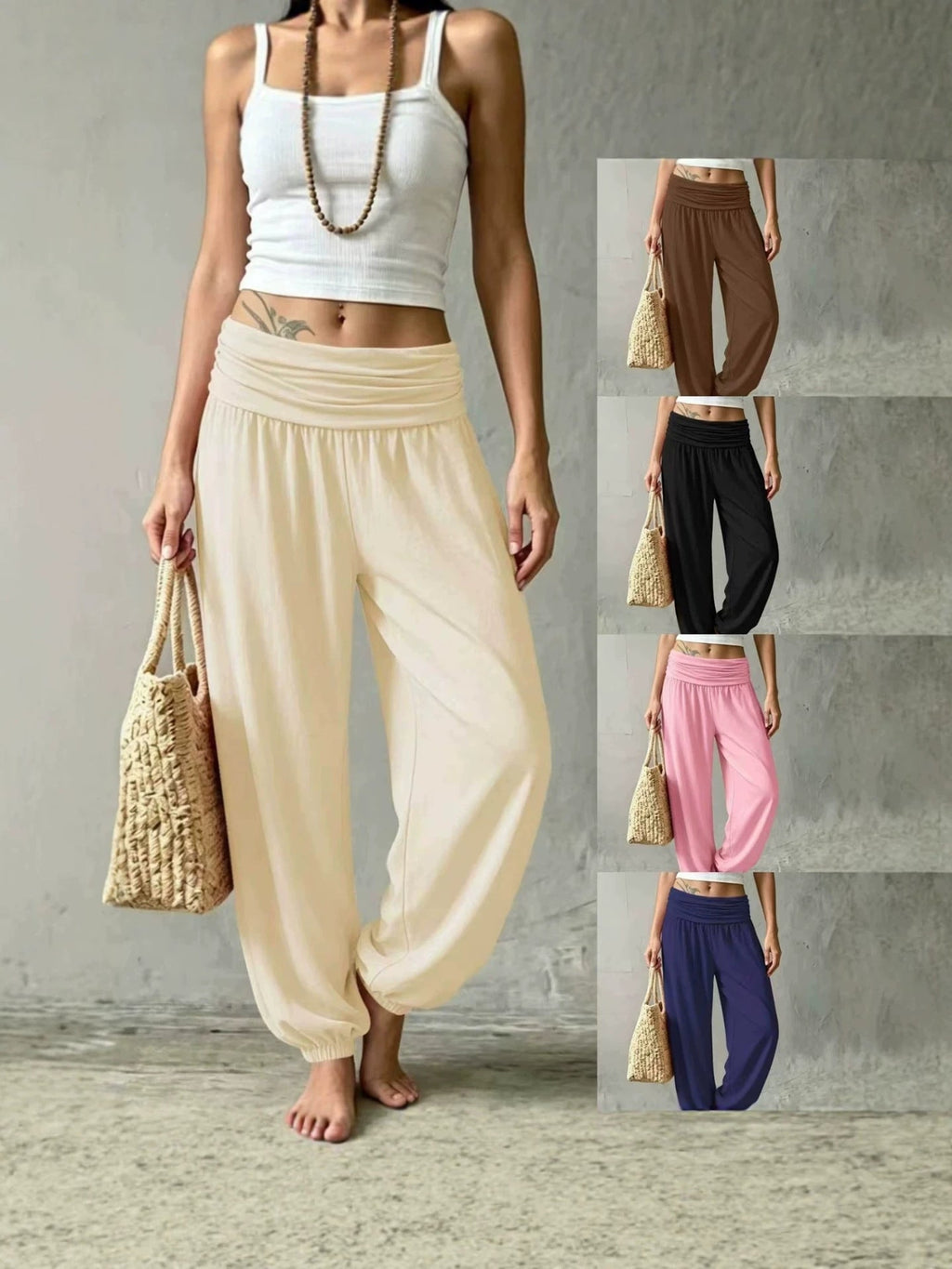 High-Waisted Cuffed Harem Joggers Soft Skin-Friendly Casual Yoga Balloon Pants