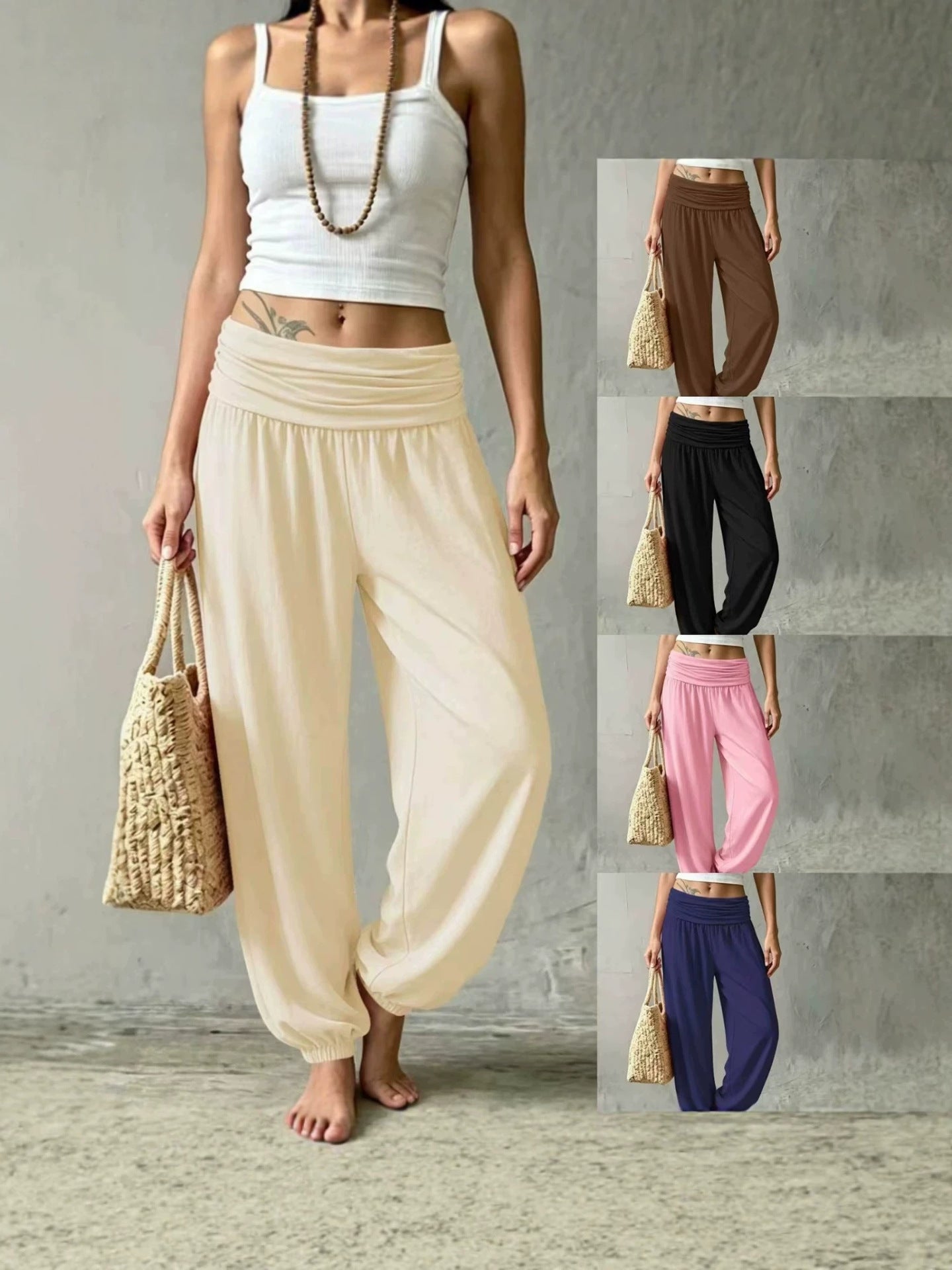 High-Waisted Cuffed Harem Joggers Soft Skin-Friendly Casual Yoga Balloon Pants