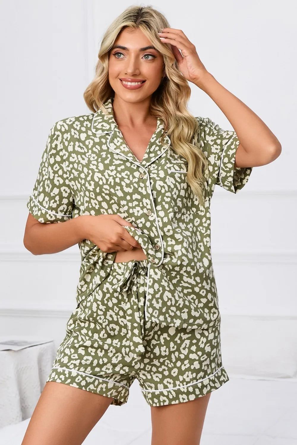 Leopard Short Sleeve Top and Shorts Lounge Set – Plus Size