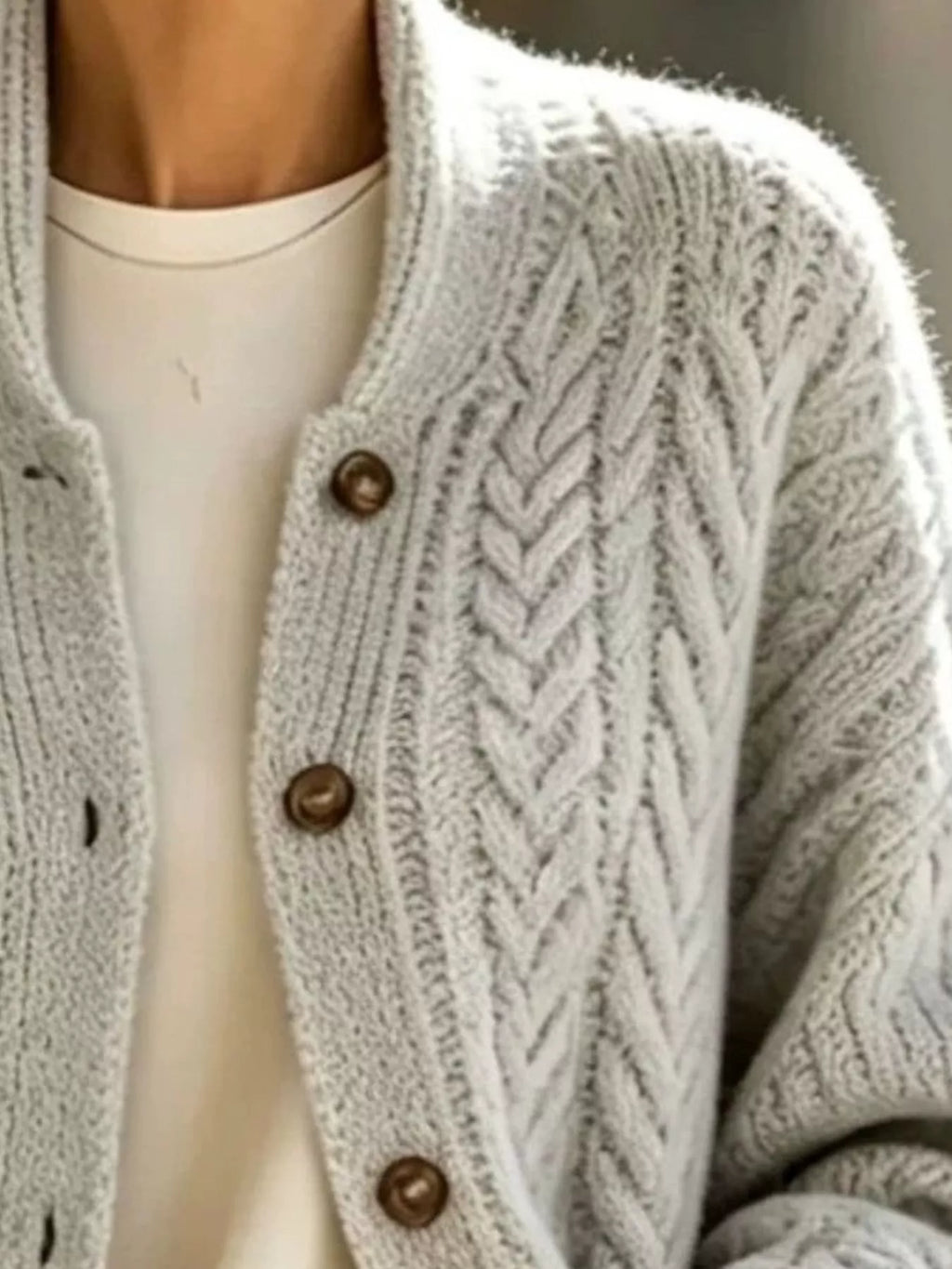 Full Size Cable-Knit Button-Down Cardigan Plus Size