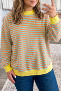 Orange Stripe High Neck Striped Colorblock Tunic Plus Size Sweatshirt