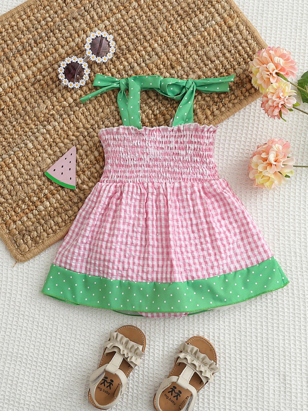 Children's Watermelon Gingham Smocked Dress