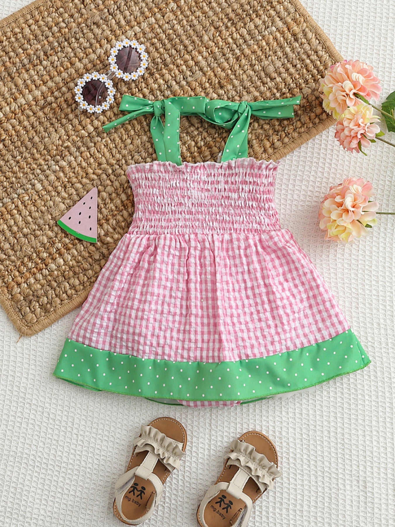 Children's Watermelon Gingham Smocked Dress