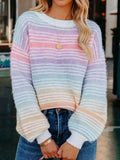Rainbow Striped Dropped Shoulder Sweater