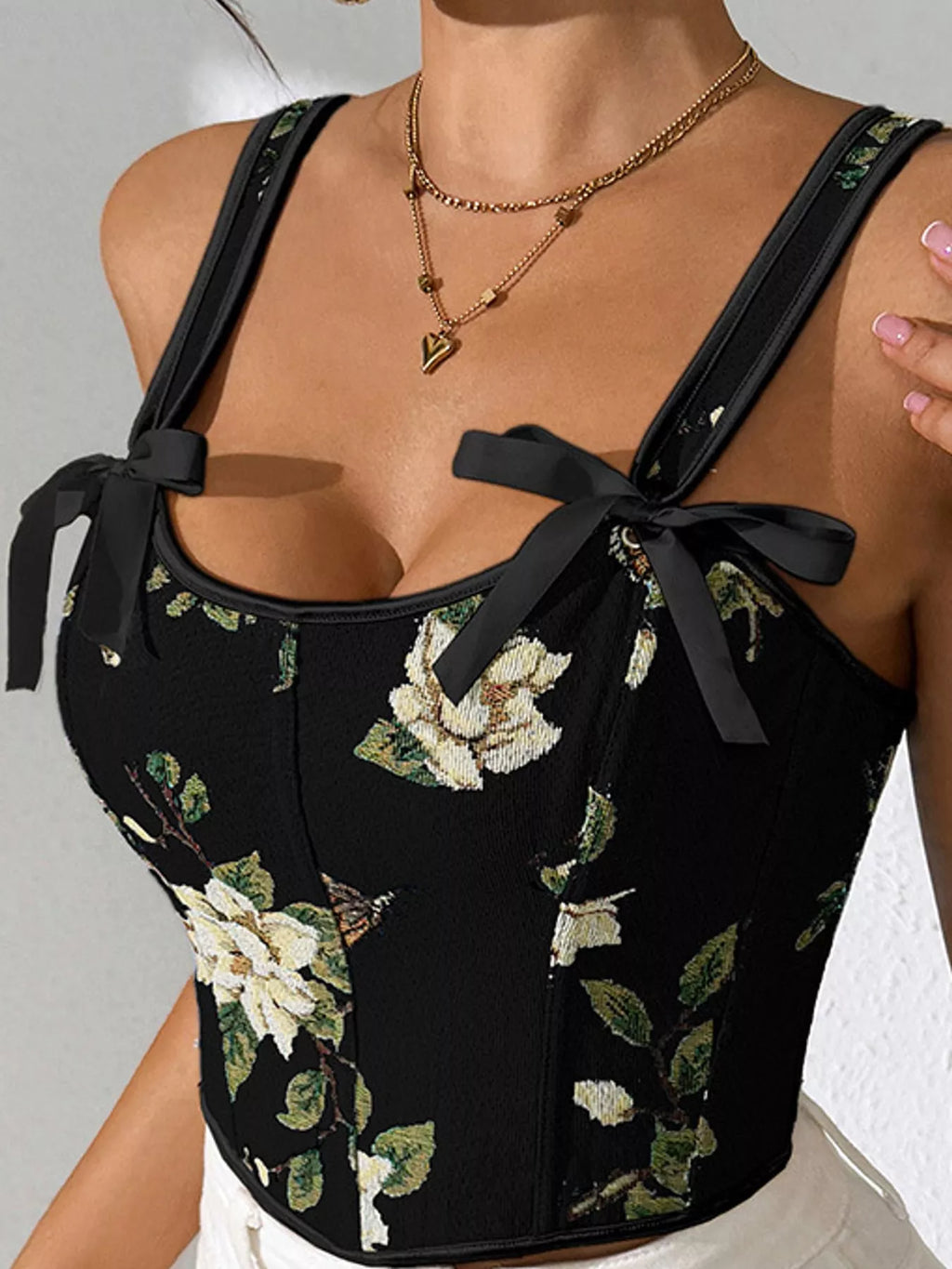 Floral Lace Up Back Tank