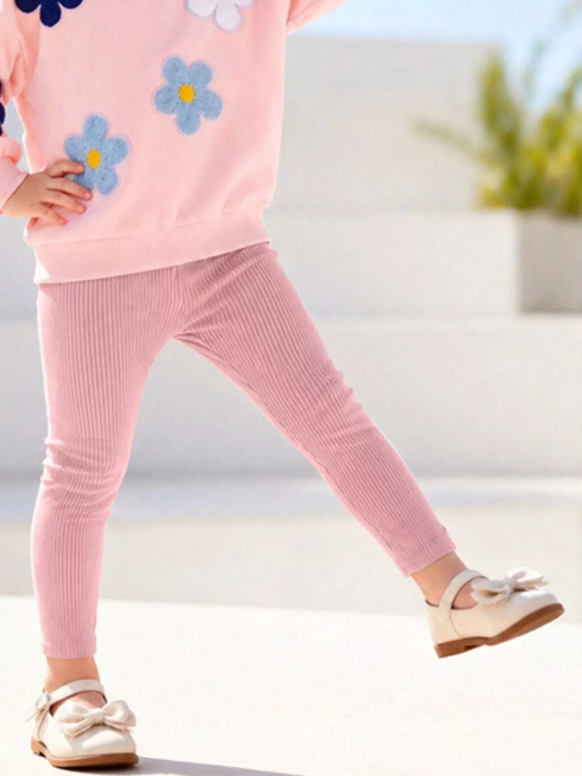 Children's Floral Applique Sweatshirt and Ribbed Leggings Set