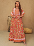 Printed Tie Neck Flutter Sleeve Maxi Dress