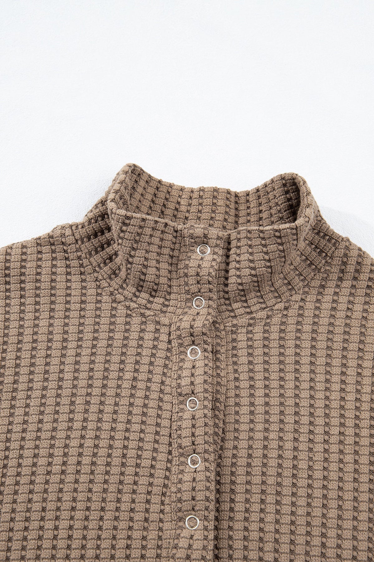 Solid Textured Knit Snap Button Collar Top