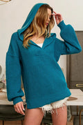 V-Neck Pullover Hoodie with Raw Edge Detail