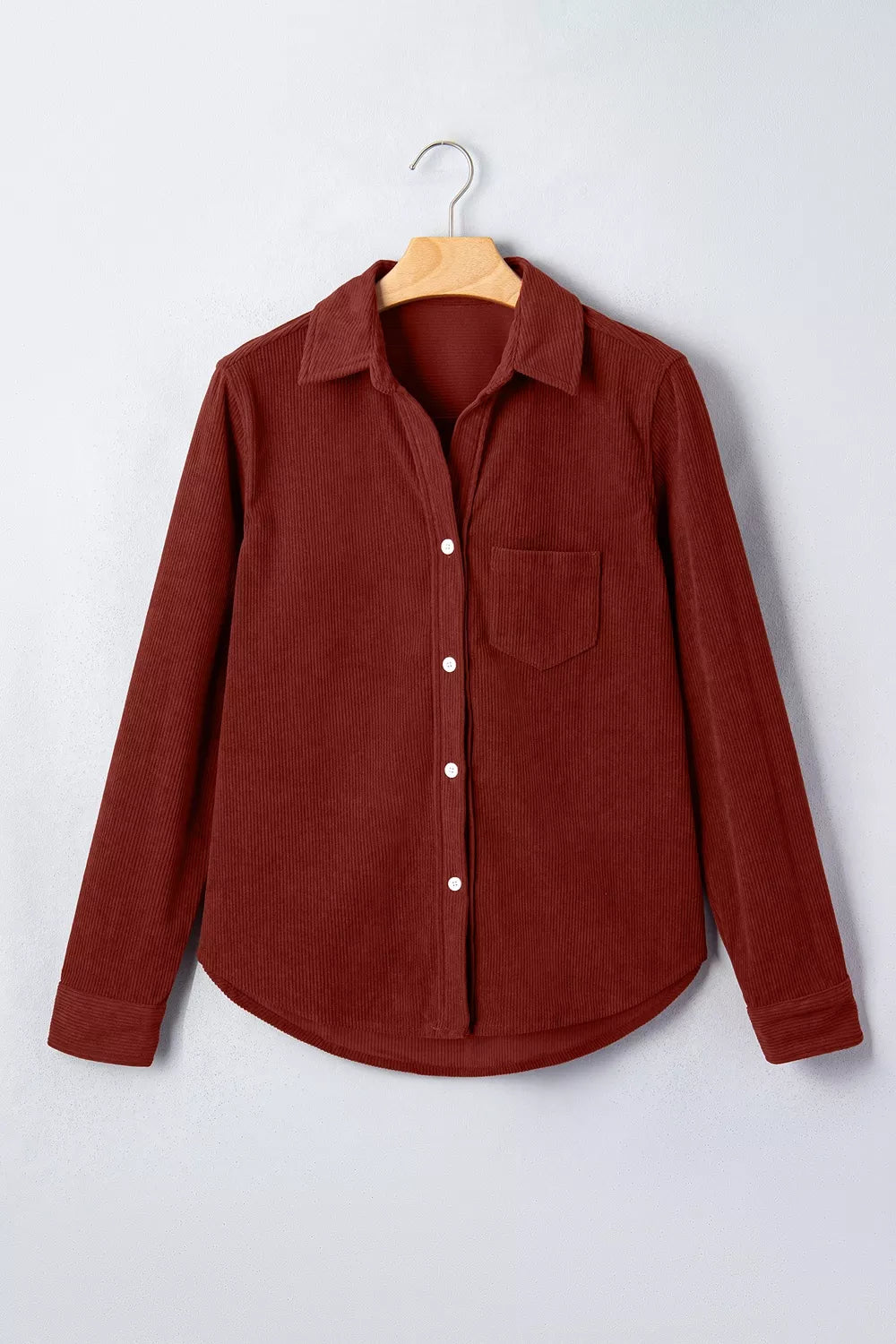 Adjustable Cuff Long Sleeve Corduroy Shirt