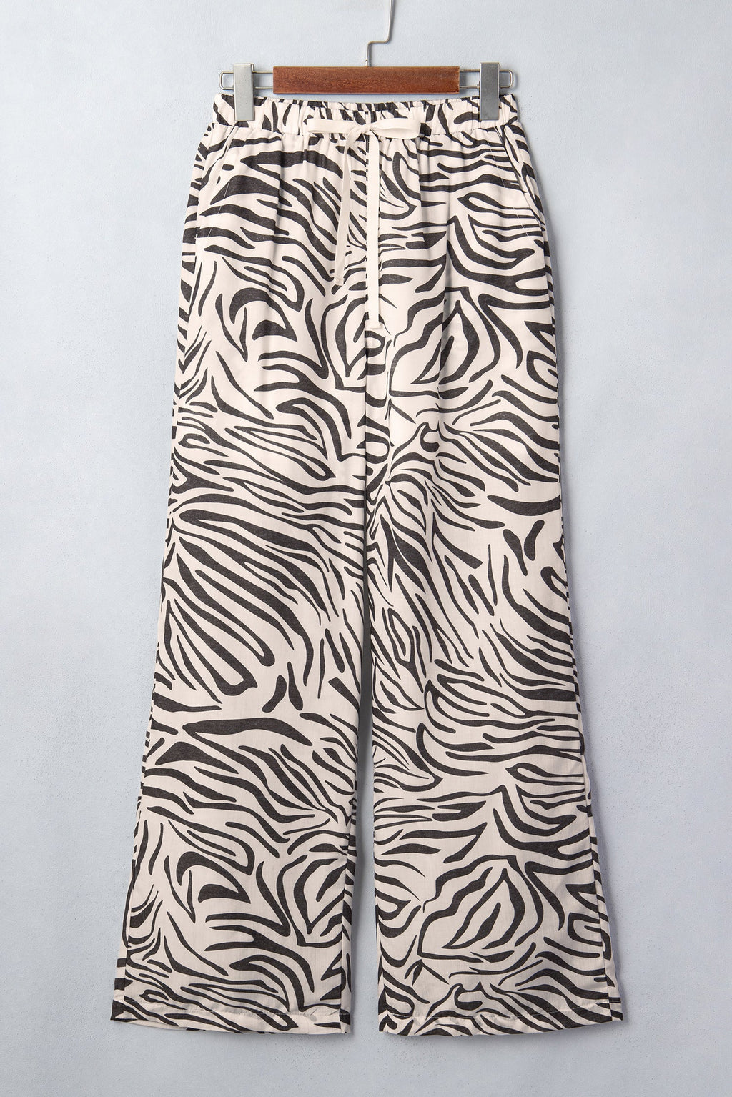 Multicolour Western Print Zebra Pattern Elastic Waist Pocket Full-Length Pants