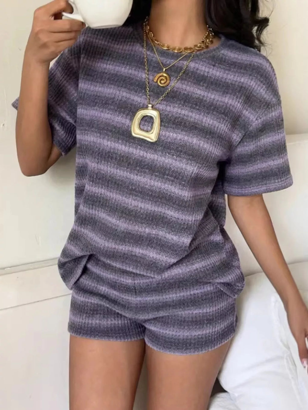 Striped Short Sleeve Top and Shorts Set