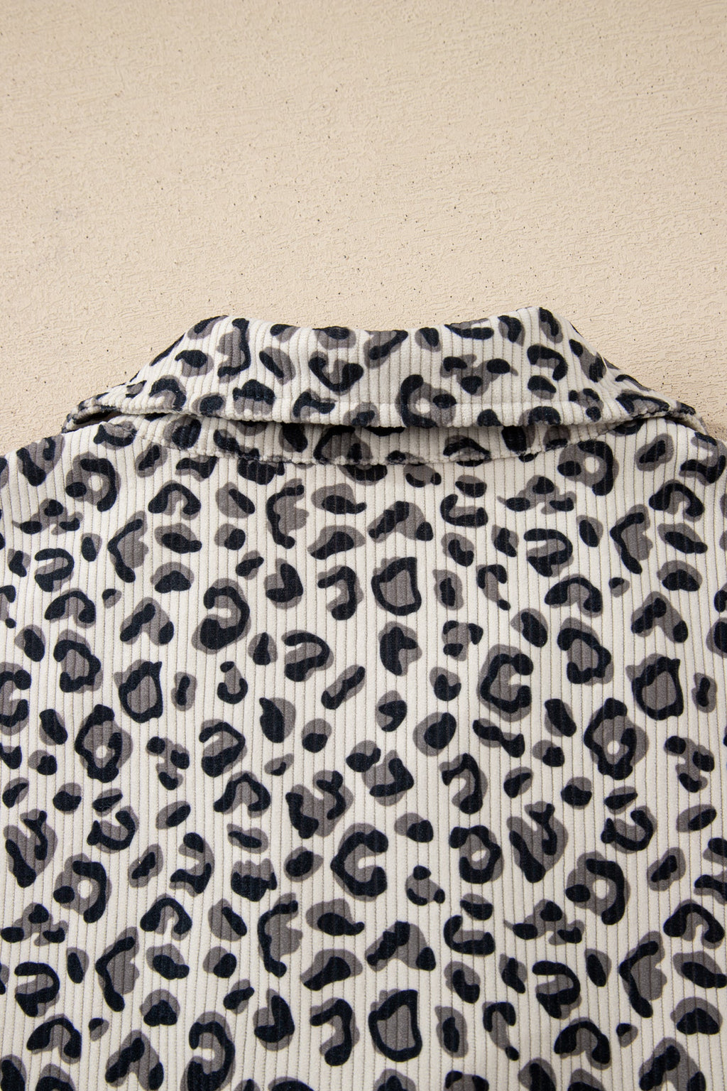 Beige Leopard Print Quarter Zip Corduroy Sweatshirt