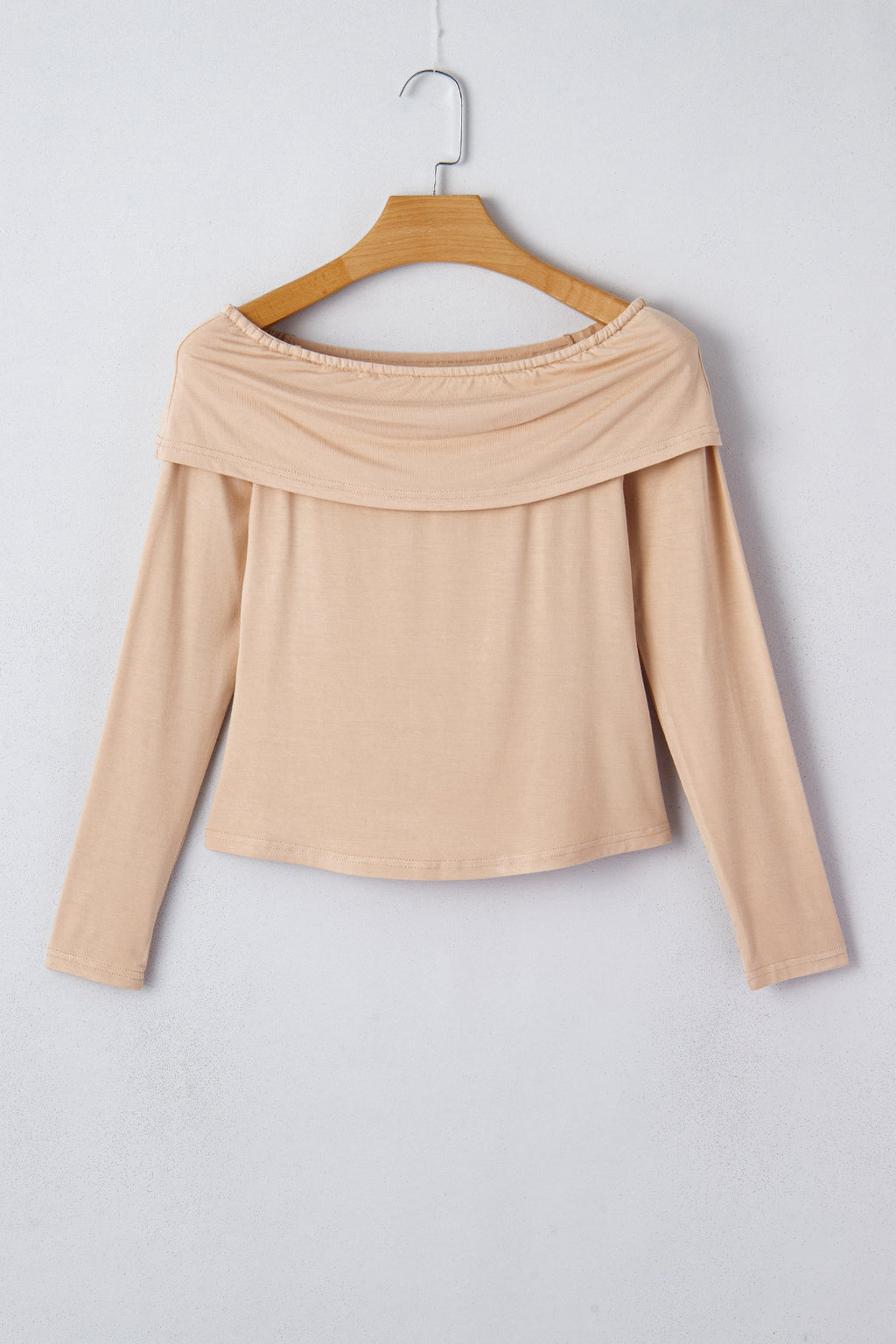 Solid Fold-Over Off-Shoulder Long Sleeve Top