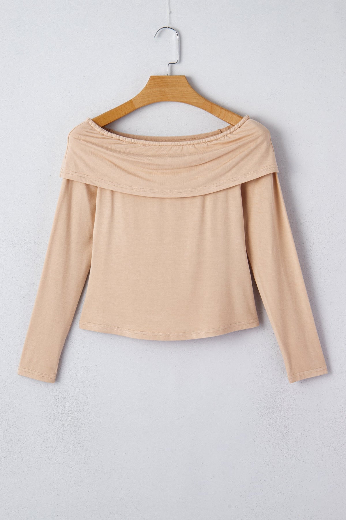 Solid Fold-Over Off-Shoulder Long Sleeve Top