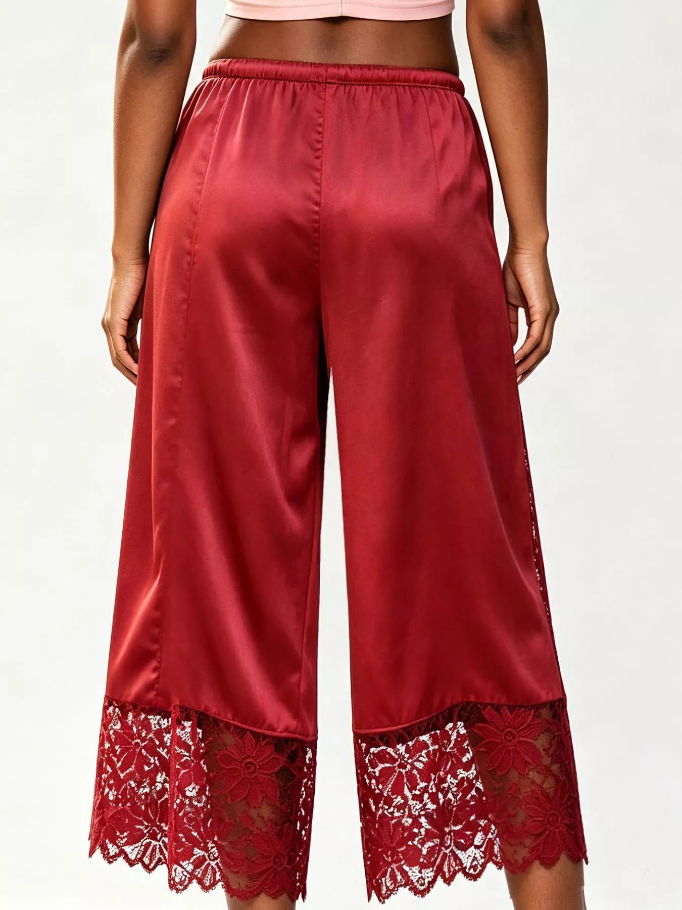 Lace Trim Wide-Leg Cropped Pants