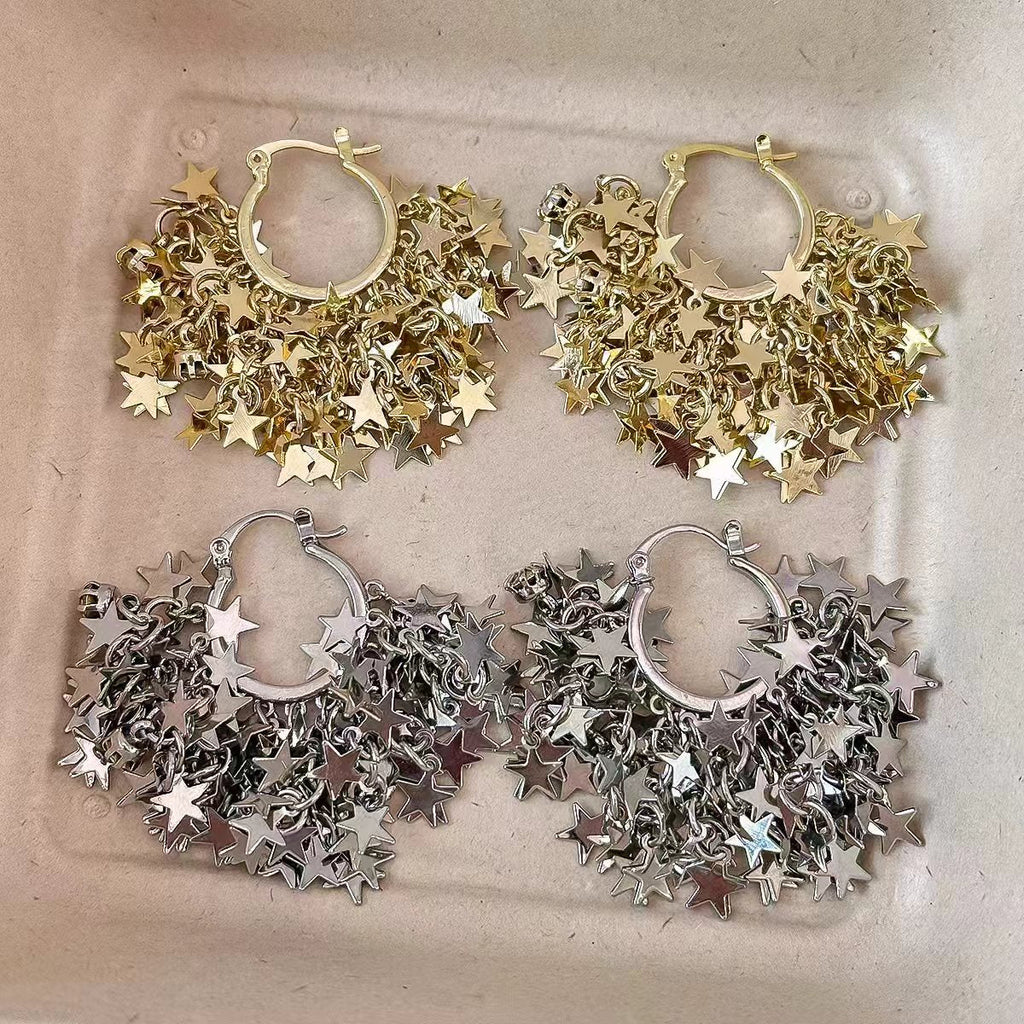 Exquisite Starry Stud Earrings Irregular Star Tassel Hoop Earrings