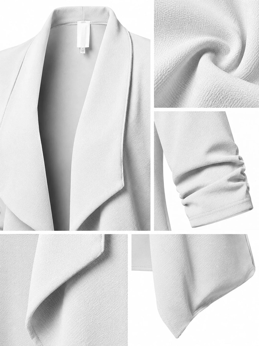 Full Size Open Front Drape Blazer with 3/4 Ruched Sleeves Plus Size