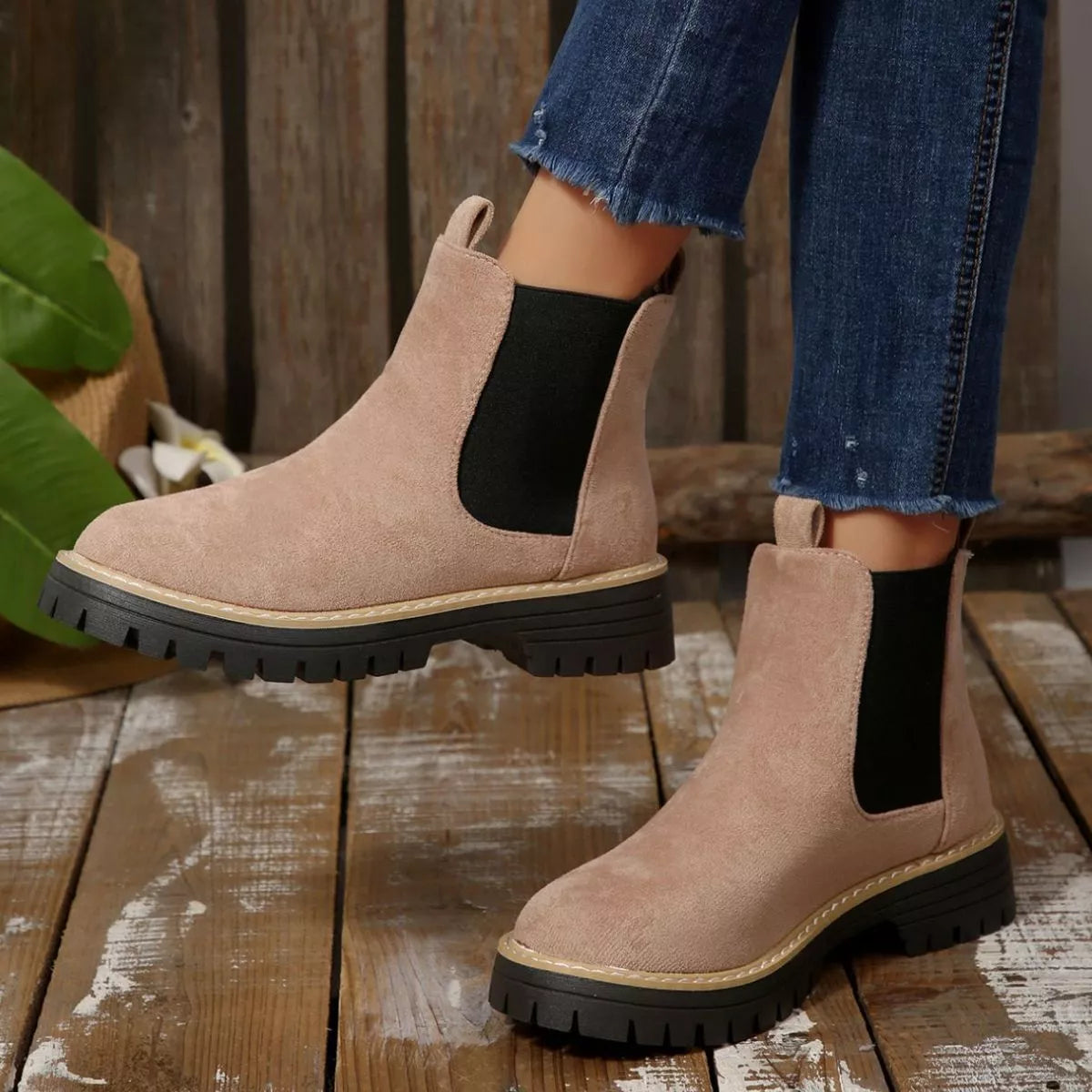 Round Toe Block Heels Boots