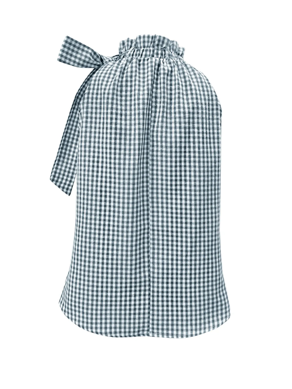 Asymmetric Gingham Bow Tie Sleeveless Top