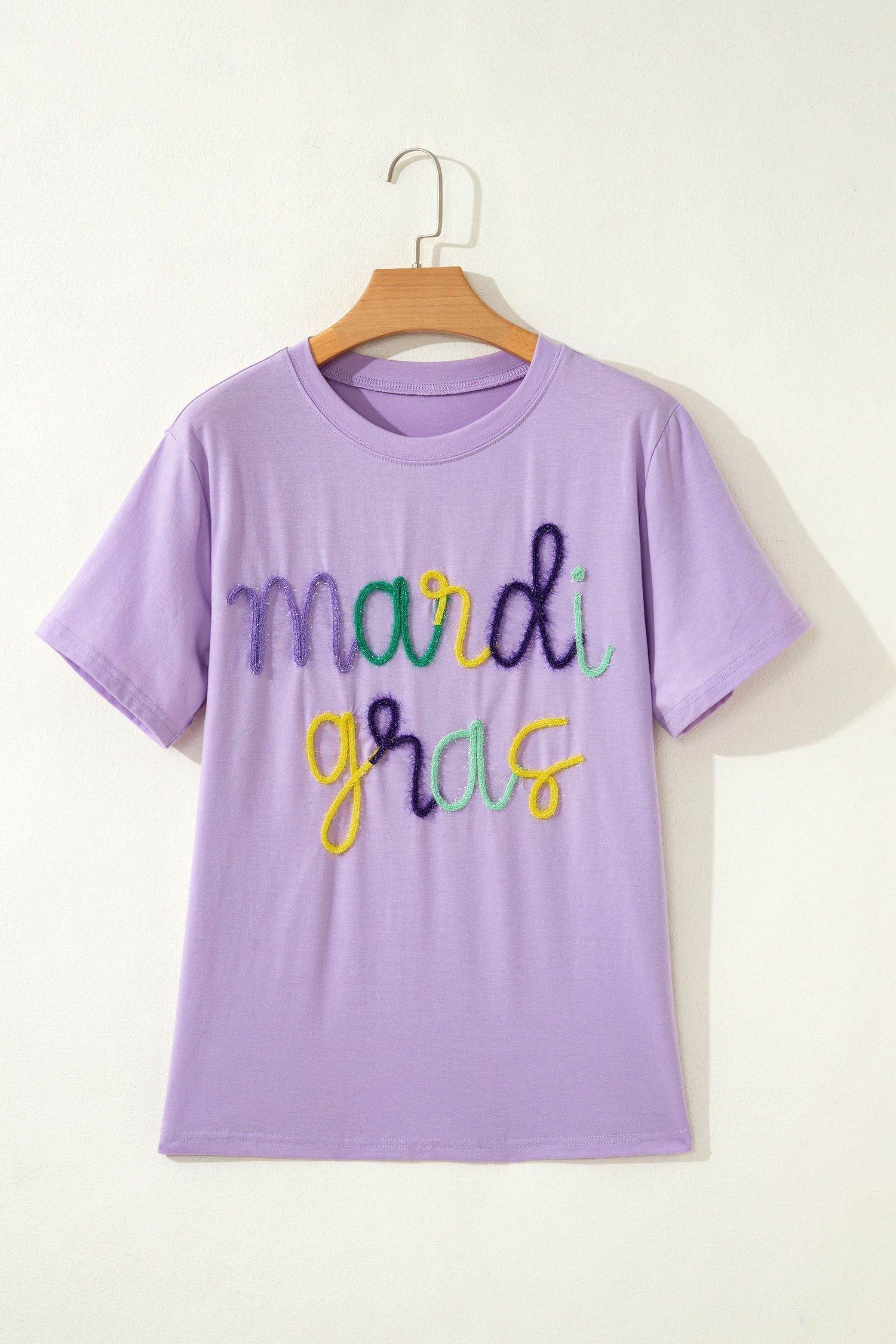 Lavendula Mardi Gras Tinsel Letter Graphic Loose T Shirt