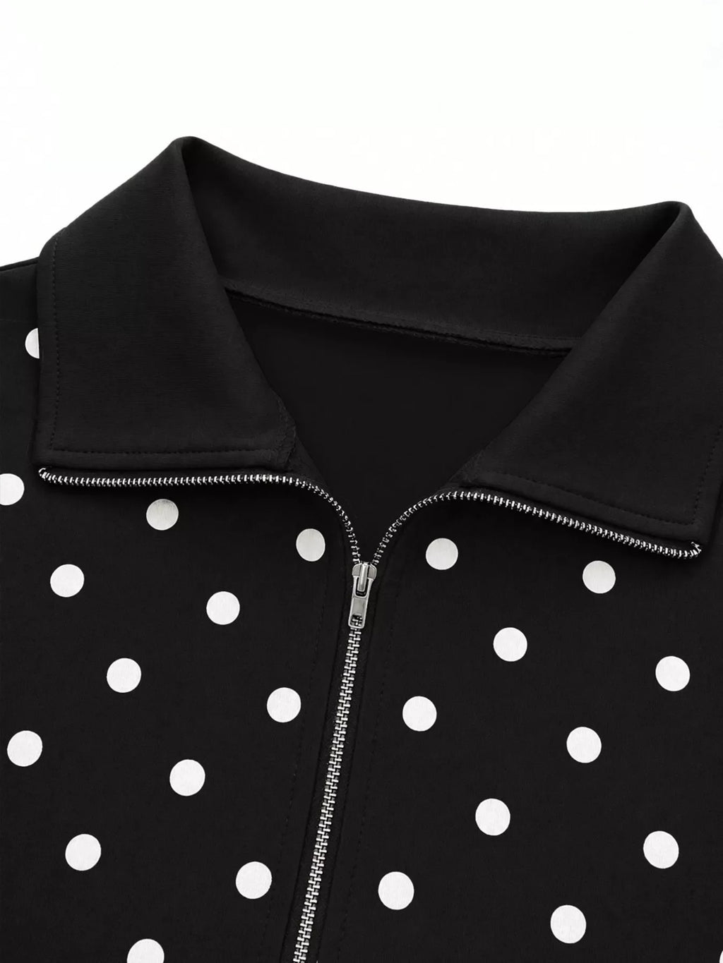 Polka Dot Half Zip Cropped Sweatshirt
