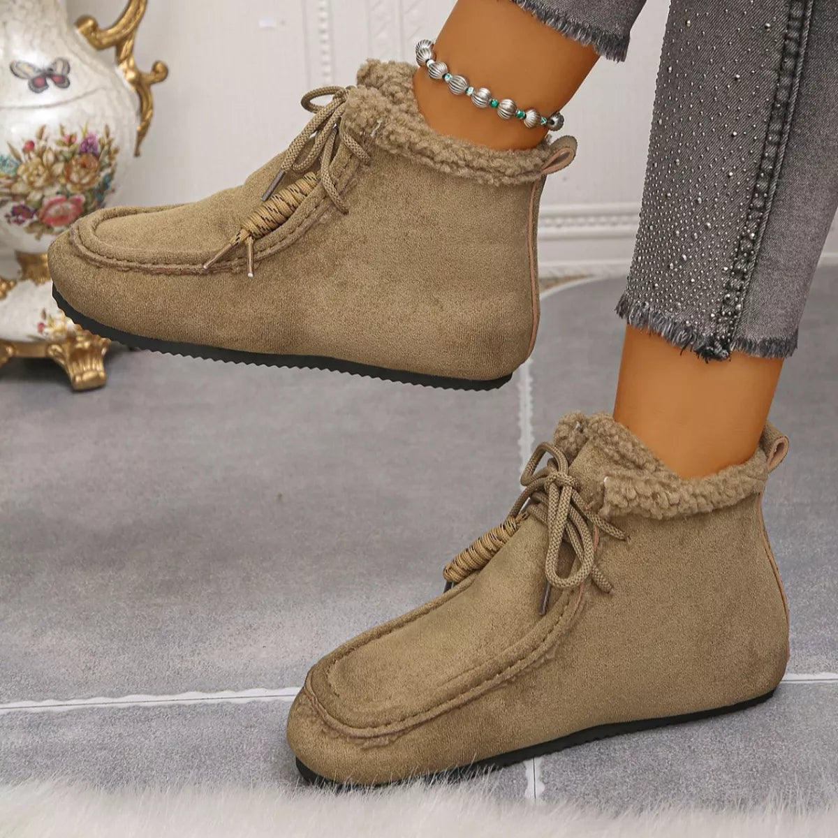 Lace Up Flats Ankle Boots