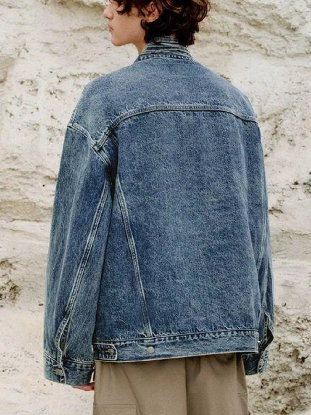 Men's Plus Size Washed Tied Long Sleeve Denim Jacket