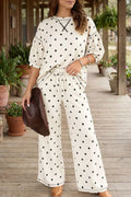 Polka Dot Half Sleeve Top and Pants Set