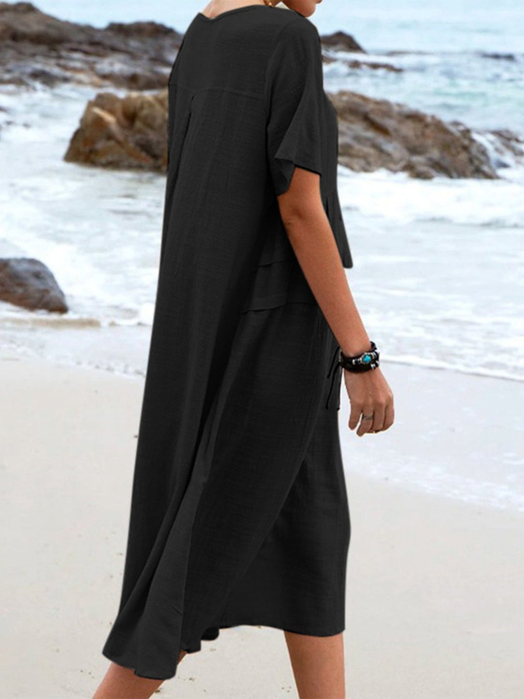 Full Size Casual Linen Blend Midi Dress Plus Size