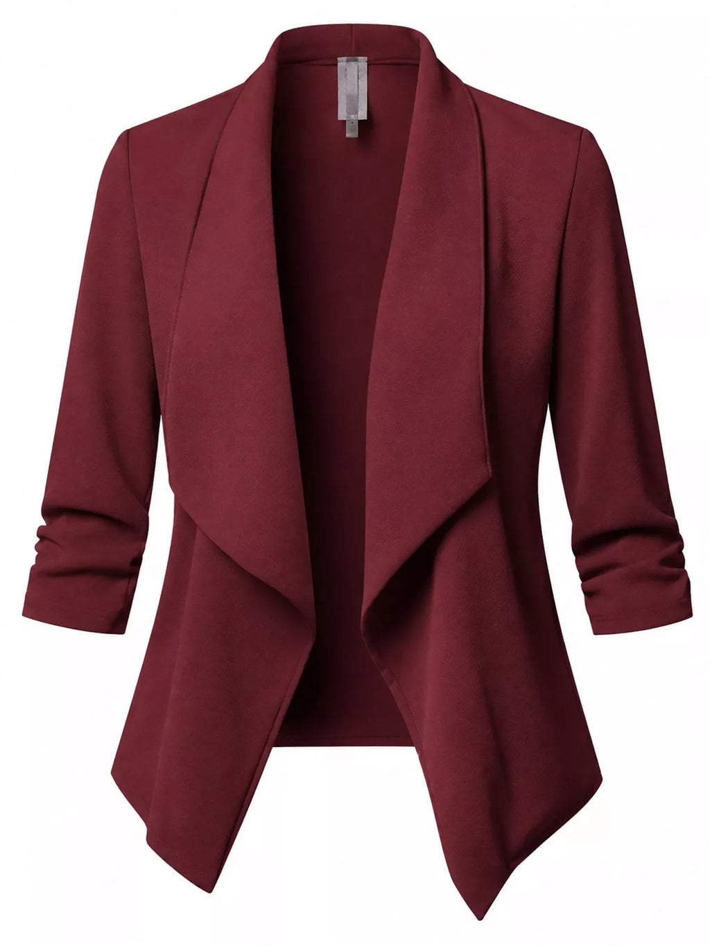 Full Size Open Front Drape Blazer with 3/4 Ruched Sleeves Plus Size