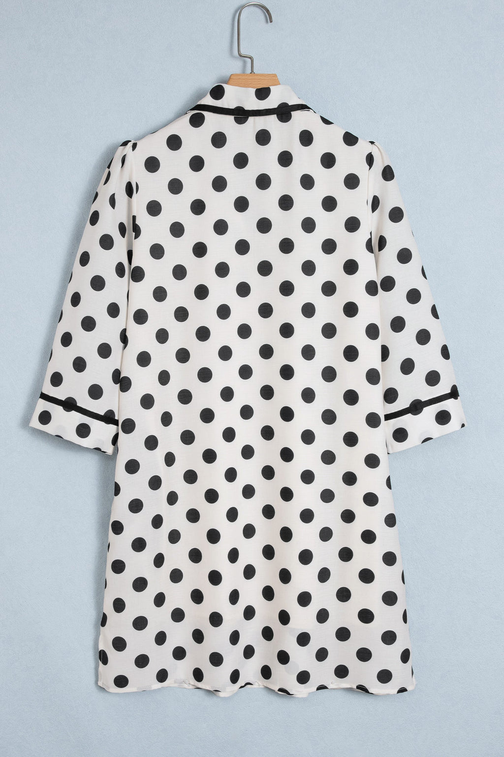 White Polka Dot Half Sleeve Collar V Neck Pocketed Casual Mini Dress