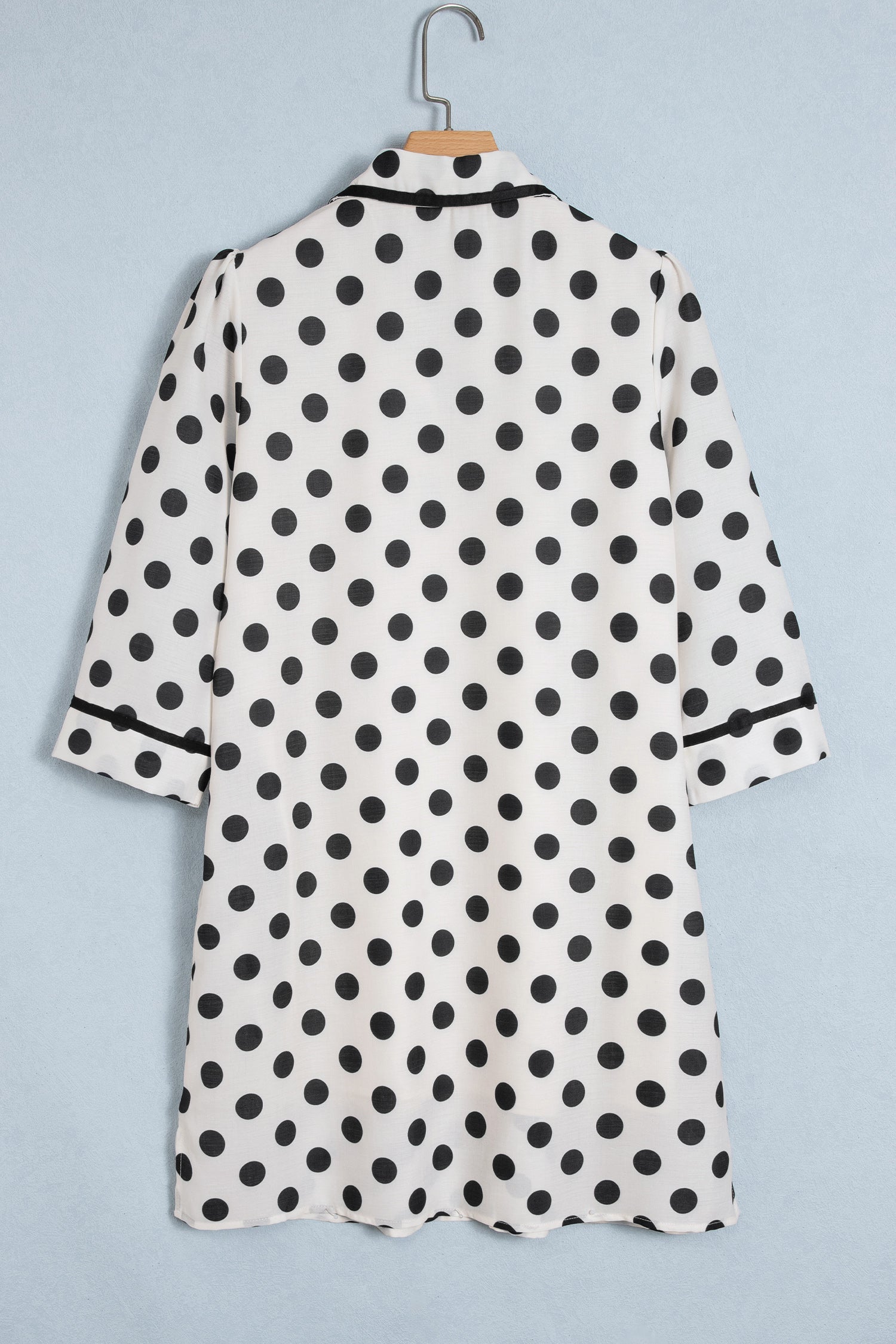 White Polka Dot Half Sleeve Collar V Neck Pocketed Casual Mini Dress
